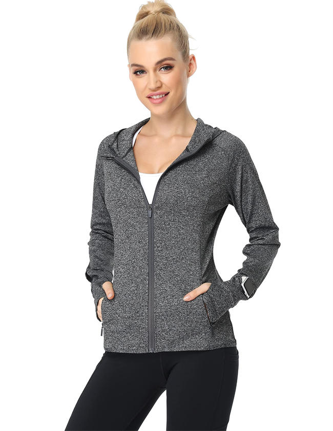 Women Full Zip Hoodie Sportswear Athletic Running Track Jacket with Zip Pocket & Watch Thumb Hole